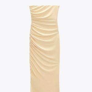 Strapless midi Zara dress.size L. . Color - light yellow hidden side zipper.